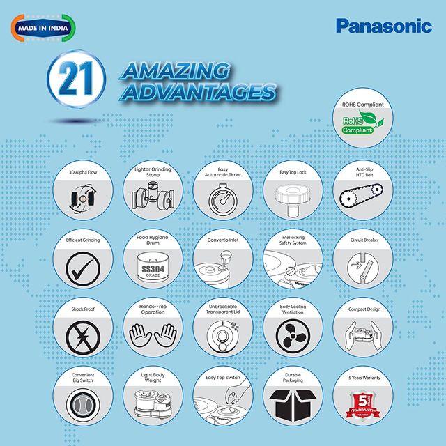 Buy Panasonic Ultimate 2 Litres 2 Stones Wet Grinder (Shock Proof